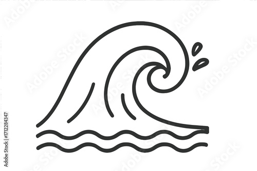 Wave icon vector graphic. Tsunami symbol in linear style. Big sea water illustration. Ocean storm surge outline. Simple surfing logo. Nature disaster flood concept cartoon.