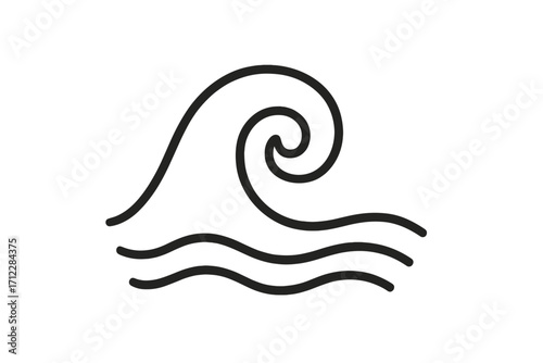 Water symbol, wave icon, linear style vector. Cartoon sea illustration with a transparent background. Ocean swell, surf spiral, swirl. Nature element, aqua, flow, current.