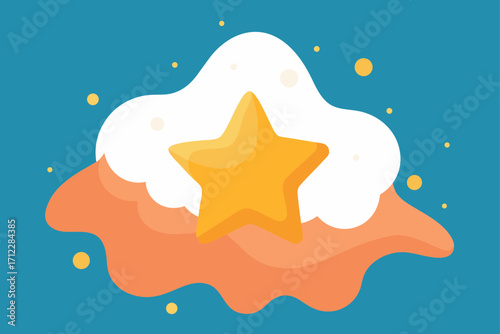 A vector illustration of a golden star on a blue background, perfect for a summer beach holiday