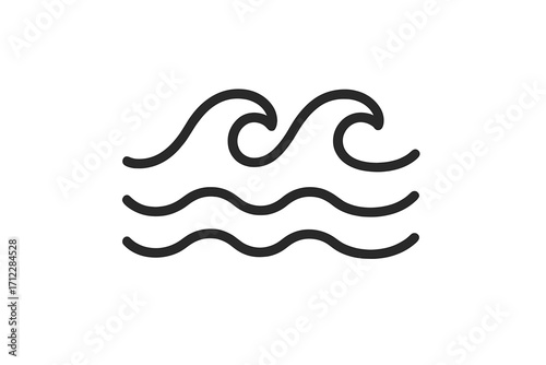 Wave icon vector, line art water symbol. Sea & ocean flow logo. Simple minimal outline graphic of surf, stream, aqua, liquid. Marine, nautical, nature cartoon illustration.