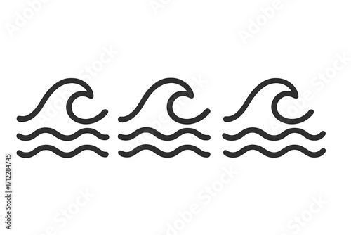 Wave icon collection. Minimalist water, sea, and ocean line signs. Vector illustration of a flow symbol for surf or nature concepts. Clean and simple liquid design set.
