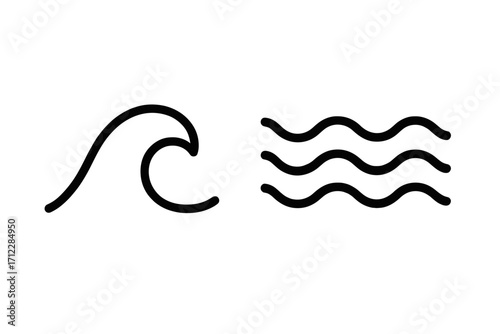 Wave icon set. Simple line art water symbol collection. Ocean sea surf flow sign. Minimalist vector illustration for logo, app, and web. Liquid, tide, and current graphic.
