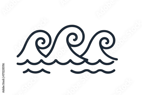 Wave icon collection. Linear ocean waves symbols. Stylized sea surf sign. Water current, tide, storm concept. Nature illustration for summer beach travel. Seamless pattern vector.