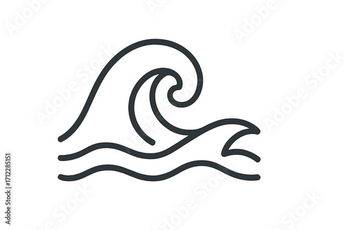 Wave icon in a simple linear style. Ocean sea water symbol. Vector illustration for surf, beach, summer themes. Nature element. Stormy tide, tsunami graphic, logo concept.