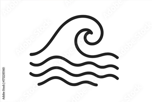 Simple wave icon in a minimalist linear style. Abstract water swirl symbol. Vector illustration of a sea or ocean wave. Logo design element for surf, nature, flow concepts.