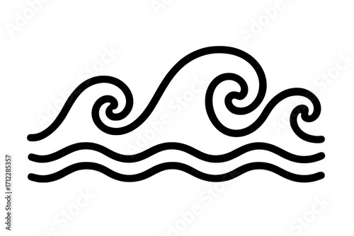 Wave icon, linear water symbol collection. Simple sea waves, ocean current outline. Hand-drawn doodle sketch. Marine, nautical pictogram set. Vector flow illustration.