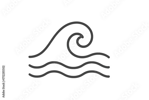 Wave icon, water motion, linear symbol. Ocean sea sign. Simple surf logo element. Nature summer concept. Aqua flow graphic. Abstract swirl curl. Vector illustration.