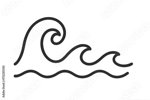 Wave icon, water symbol. Ocean sea line art. Linear vector illustration. Simple surf logo element. Summer beach travel concept. Minimalist doodle design with transparent background