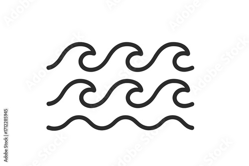Set of wave icons. Simple water wave sign in line style. Sea, ocean, river symbol collection. Abstract fluid flow, surf, aqua graphic element for logo design. Vector.