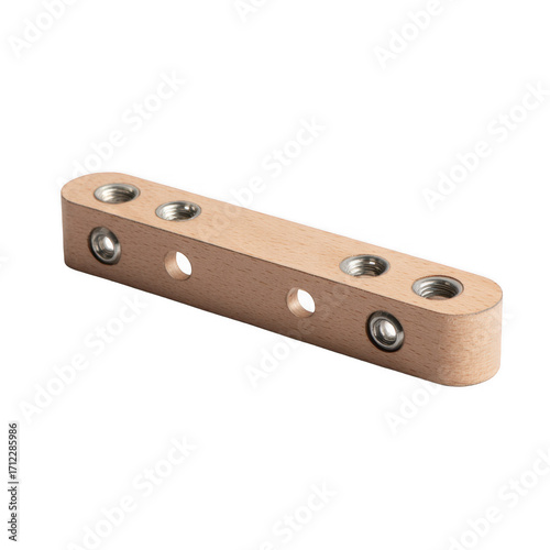 Flat straight bracket with countersunk holes for flush mounting in woodworking projects [Transparent Background PNG].