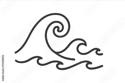 Ocean wave line icon. Sea surf symbol. Water flow logo concept. Abstract swirl, tide, storm. Nautical graphic element. Simple linear drawing. Aquatic vector illustration.