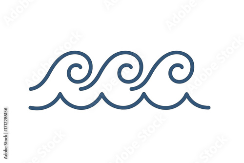 Wave icon vector. Linear water symbol. Simple sea ocean logo. Aquatic surf sign. Nautical tide flow. Marine ripple element. Blue doodle line art cartoon illustration.