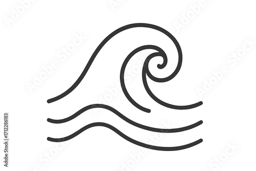 Wave icon. Ocean sea water symbol. Vector linear illustration of surf tidal wave. Minimalist nature logo design. Storm, tsunami graphic element. Swirl, curl, flow concept.