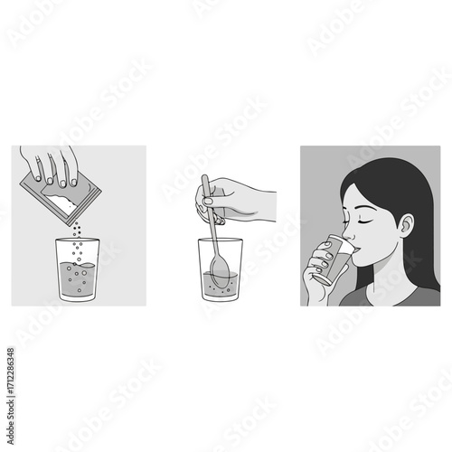 Dissolving powder in water and drinking for health.