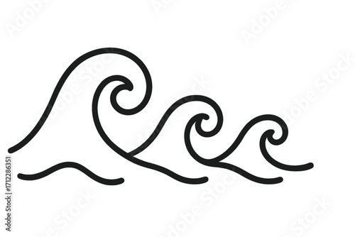 Ocean wave symbol set in a simple linear style. Vector water icons. Sea surf sign. Nature element. Abstract fluid flow, tide, current, and ripple design for logos.