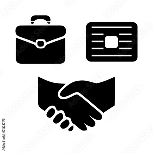 Business deal concept with briefcase, credit card, and handshake isolated on white background