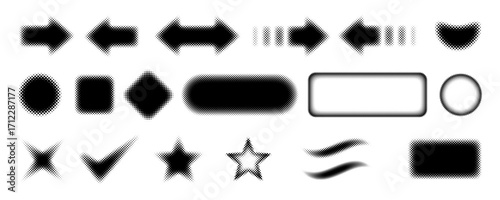 A set of various black halftone shapes and arrows