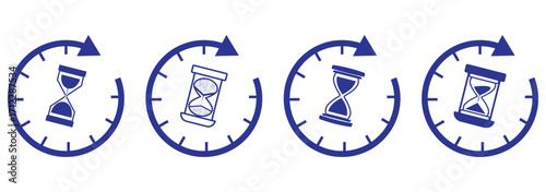 set of sand clock illustrations with varying frames and sand amounts. Waiting time concept, Time measurement, deadline. Vector, isolated illustration. eps 10