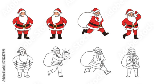 Collection of santa claus figures in various poses and styles.