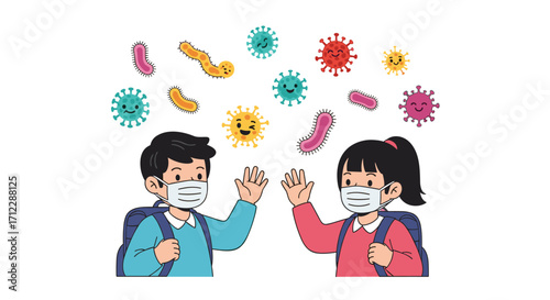 Children wearing masks to protect themselves from germs and viruses.