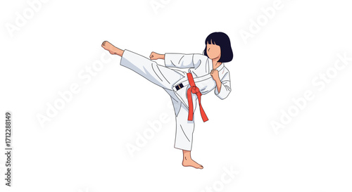 Young martial artist performs a powerful side kick during a training session.