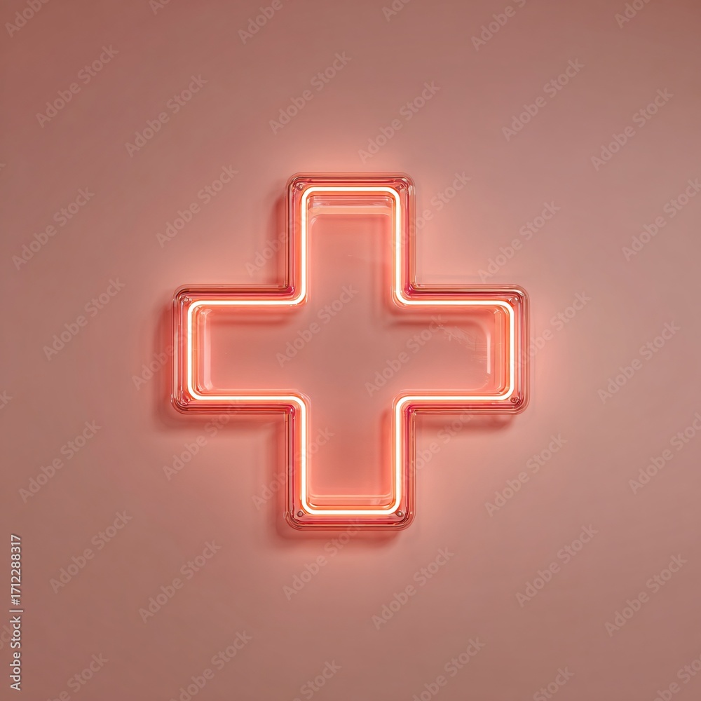 Obraz premium minimal glowing medical cross icon on pastel background, healthcare future style, copyspace