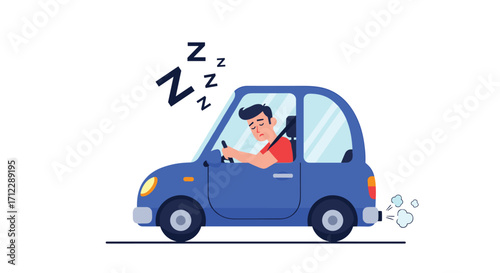 Driver falling asleep while driving a car dangerously.