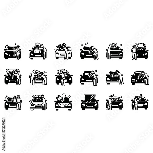 Car washing and cleaning service icons set.