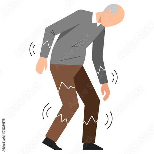 Elderly man experiencing tremors, indicating potential health concerns.