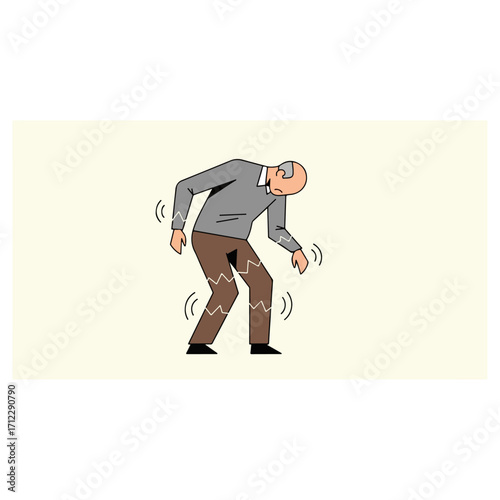 Elderly man with tremors, shaking hands and legs.