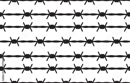 Seamless pattern of barbed wire on a white background, abstract geometric design for security, boundary, or industrial themes