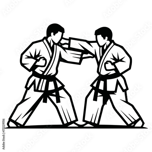 Karate practitioners in action, demonstrating martial arts techniques.