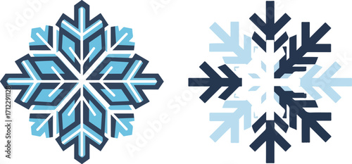 Graphic Blue Snowflakes with Stylized and Overlapping Designs