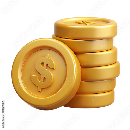 Stack of golden dollar coins wealth and prosperity illustration