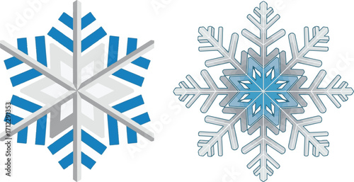 Geometric and Decorative Snowflake Designs in Blue and White