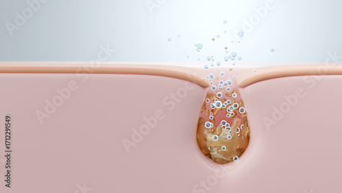 Fotografie Deep Pore Cleansing Action with Face Wash Foam, 3D Illustration