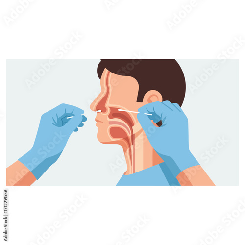 Medical professional performing a nasal swab test on a patient.
