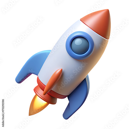 Stylized 3D Rocket Launching into Space for Startup or Technology Theme