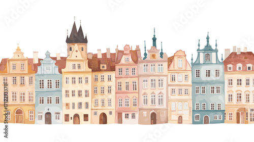 Old Town Square in Prague. Old Town Square in Prague watercolor vector illustration