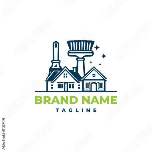 Minimal and clean logo design for house cleaning, house painting, house repair, house remodel.
