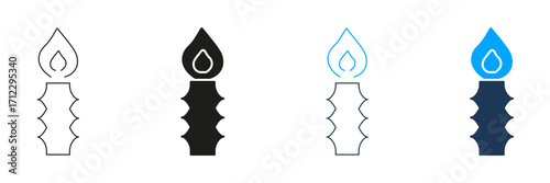Candle With Flame Line And Solid Icon Set. Spirituality, Meditation, And Relaxation Symbol Collection. Decorative And Aromatic Candlelight Design. Isolated Vector Illustration