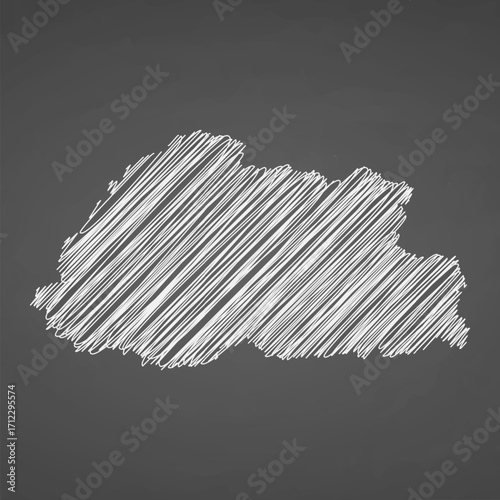 Bhutan map hand drawn sketch. Vector concept illustration flag, scribble map. Country map for infographic, brochures and presentations isolated on black background. Vector illustration