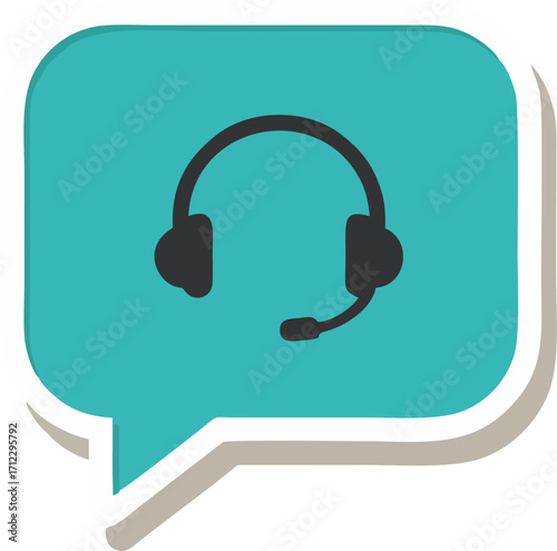 Teal speech bubble with headphones icon