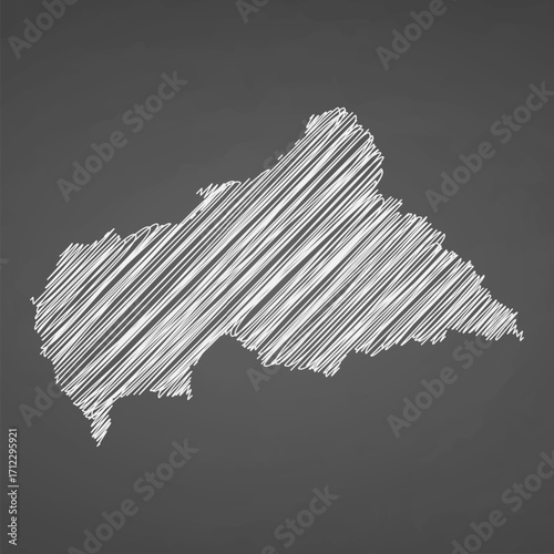 Central African Republic map hand drawn sketch. Vector concept illustration flag, scribble map. Country map for infographic, brochures and presentations isolated on black background. Vector 