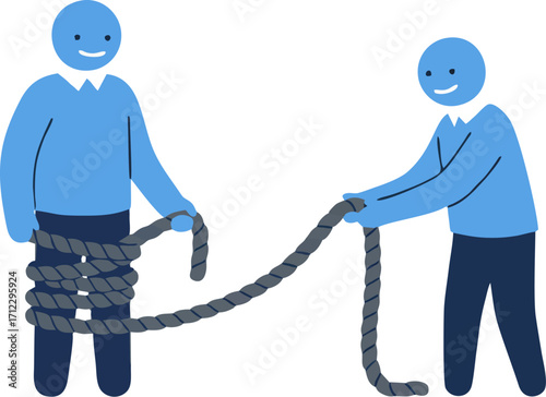 Two figures sharing a twisted rope