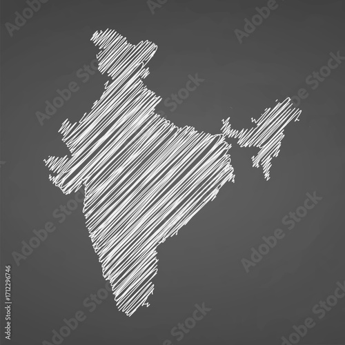 India map hand drawn sketch. Vector concept illustration flag, scribble map. Country map for infographic, brochures and presentations isolated on black background. Vector illustration