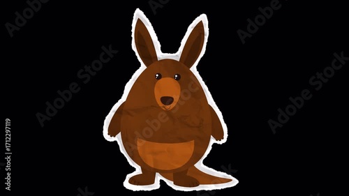 Cute Cartoon Animal Character on Paper Texture-Cangaroo