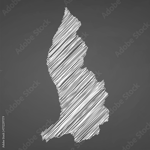 Liechtenstein map hand drawn sketch. Vector concept illustration flag, scribble map. Country map for infographic, brochures and presentations isolated on black background. Vector illustration