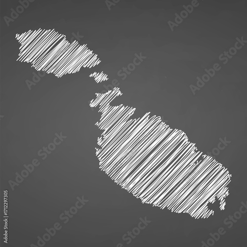 Malta map hand drawn sketch. Vector concept illustration flag, scribble map. Country map for infographic, brochures and presentations isolated on black background. Vector illustration