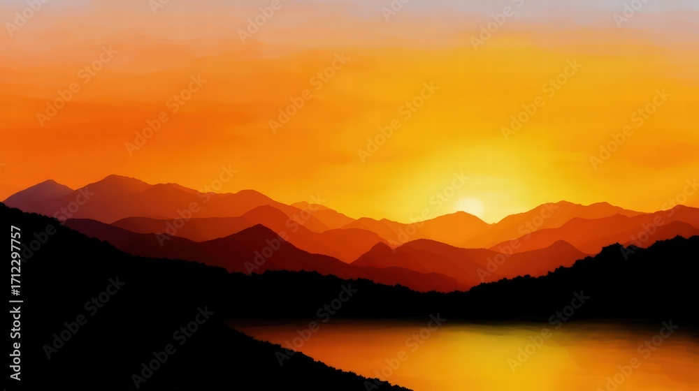 Obraz premium Stunning Sunset Over Mountain Range